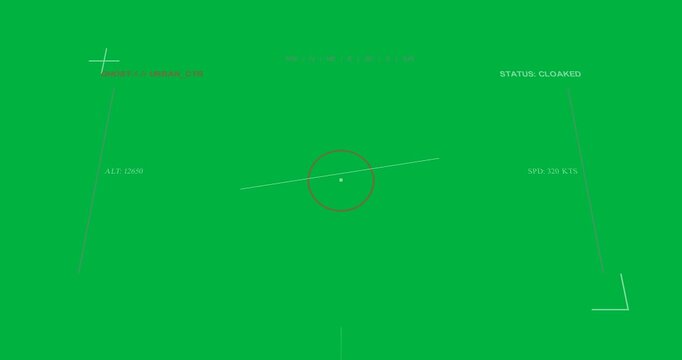 On sensor lock HUD tracking GHOST-1 on transparent bg, reticle rotating, spd updating for tracking