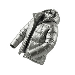 Metallic silver hooded puffer jacket for winter fashion © BTG