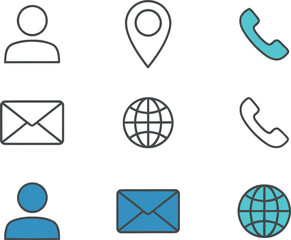 Contact and Communication Icons with Person Globe Phone and Email Symbols (32) [converted