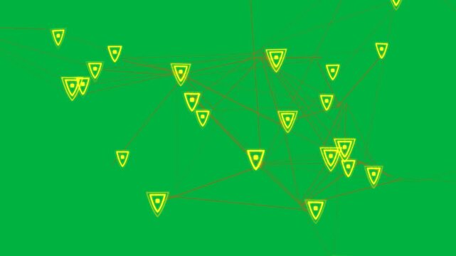 Pan starting network clustering, yellow triangles and orange lines forming hub on transparent bg
