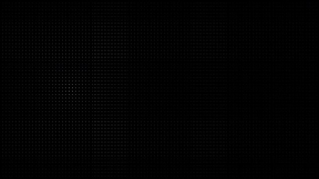 Dark motion graphic featuring a rotating square of pulsating green dots on the left. Designed with right-side copy space for text and title overlays.
