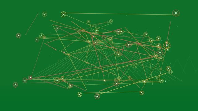 Radial fan emitting pulses, network expanding with nodes linking and showing data on transparent bg