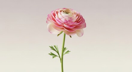 Obraz premium A delicate flower with pink and white petals and a green stem against a gradient background