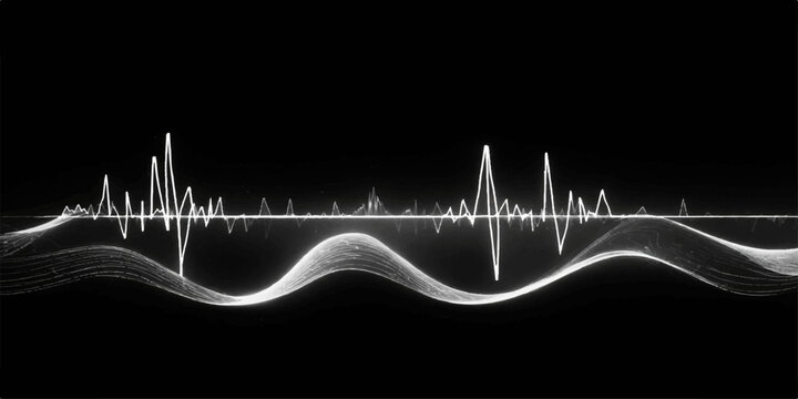 Abstract healthcare illustration featuring a medical electrocardiogram heart rhythm wave on a digital monitor graph for an EKG pulse rate technology background