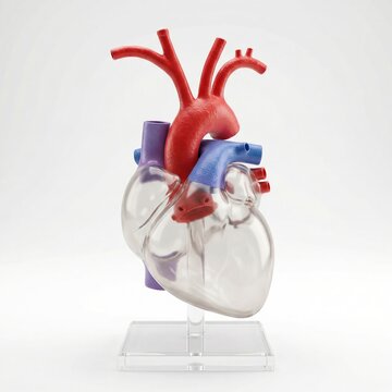 Detailed anatomical model of human heart with ascending aorta and aortic arch branches realistic medical illustration