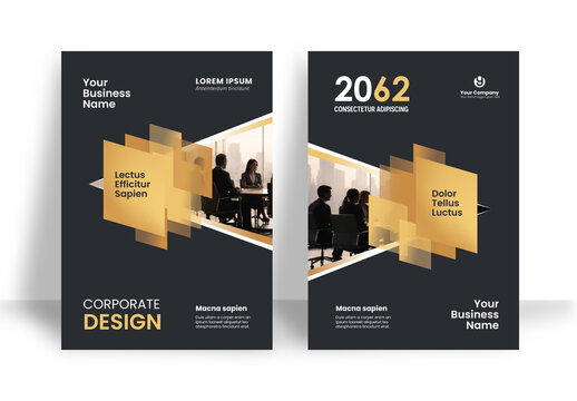 Business Report Cover Template &ndash; Gold and Black Geometric Layout (A4)
