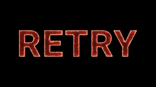Retry Text Glowing Neon Reveal Animation Orange Isolated On Black Background
