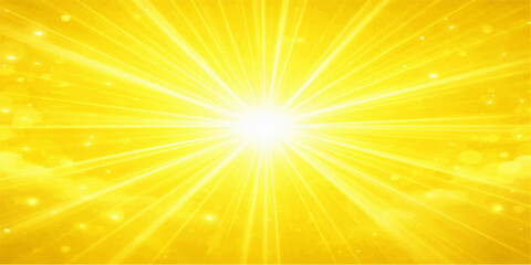 Abstract vector illustration of a bright sunburst background with warm orange rays and a glowing yellow light explosion that creates a sunny summer sunrise design