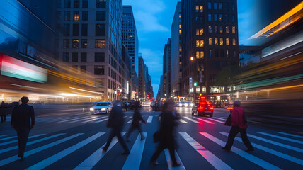 Busy Urban Street with Traffic Lights at Night