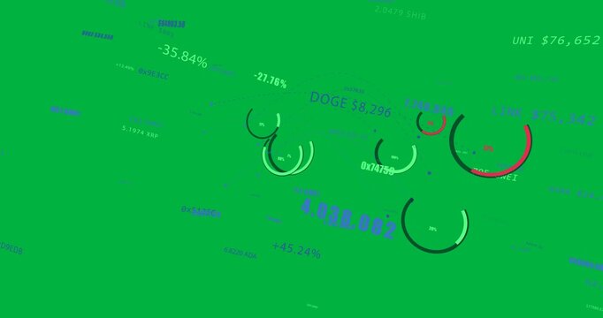 On update transparent crypto HUD animating counters rotating drifting linking nodes showing prices