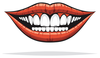 Obraz premium Bright white teeth and red lips illustration with a wide smile and shadow