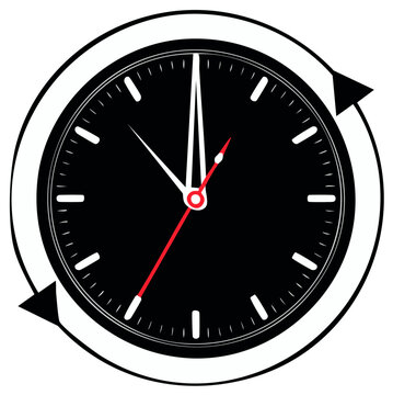 Graphic clock icon with circular arrows symbolizing the passage of time, a deadline, or a countdown