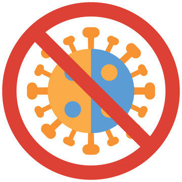 Stopping The Spread: A symbolic visual depicting a red circle with a slash through the center over a virus, representing the global effort to halt the spread of an illness.