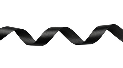 Black silk curling ribbon isolated. Elegant decorative gift wrapping trim.