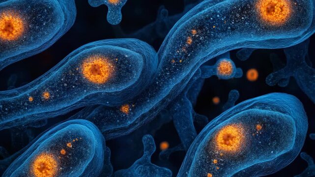 selective focus stylized microscope view of urine sediment for medical education