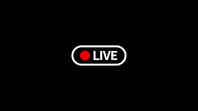 A stark black background features a white rounded rectangle button with a bright red circle and the word live displayed prominently high quality