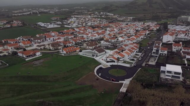 Aerial view of Vila Franca do Campo town on Sao Miguel island