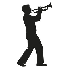 Silhouette of a Trumpeter: A striking silhouette captures a musician engrossed in playing his trumpet, their form a testament to the passion and artistry of music. © Syed fezan raza