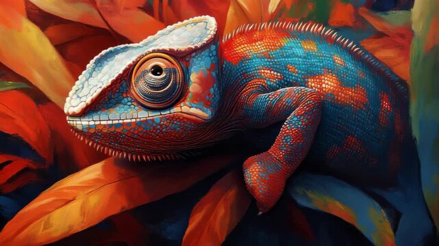 selective focus hyper-realistic lizard camouflage painting