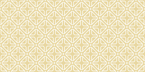 Elegant geometric seamless pattern in gold and white. Perfect for apparel, bandanas, gift wrap, luxury packaging, notebook covers, and modern interior wallpaper. Versatile minimalist design.