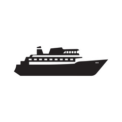 Obraz premium Large passenger cruise ship or ferry boat silhouette vector icon simple black and white graphic illustration no background