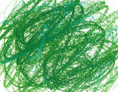 green chalk chaos scrible lines on white background