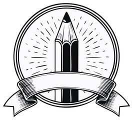 Obraz premium Creative emblem with pencil and ribbon banner for art, design, and education