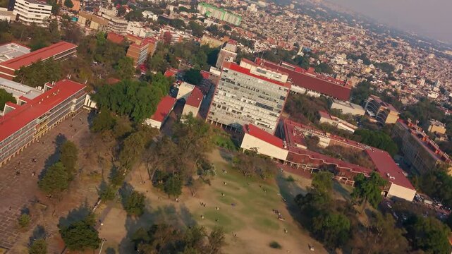 Bird&rsquo;s-eye view of UNAM Central Campus at golden hour