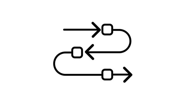 A minimalist black and white graphic depicts an arrow pointing towards a square and three smaller separate squares below high quality professional detailed modern