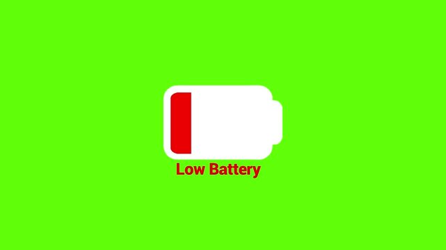 A simple graphic depicts a low battery icon with a red charge indicator against a vibrant solid green background high quality professional