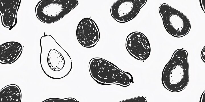 Avocado seamless pattern background with hand drawn sketch fruit
