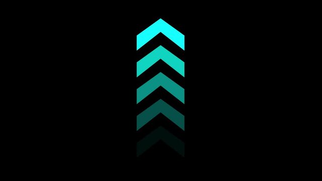 A series of progressively darker teal colored chevron shapes ascend vertically against a solid black background creating a gradient effect high quality professional
