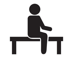 Fototapeta premium Black silhouette of a person sitting on a bench icon. Simple vector graphic for public signs and information.