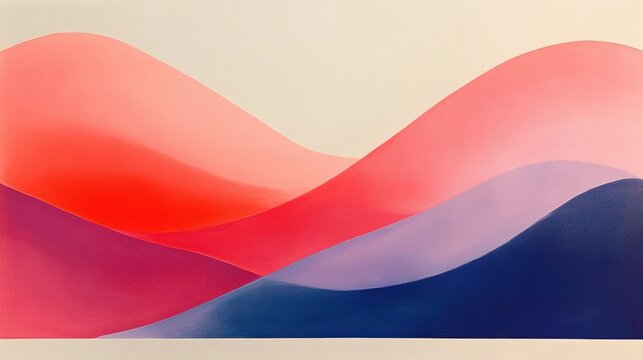 Geometric shapes overlap in coral pink and soft lavender on a neutral cream background creating a dynamic visual flow and energy