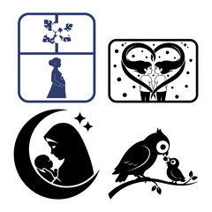 Mother's Day moon and heart icon bundle with owl and pregnancy