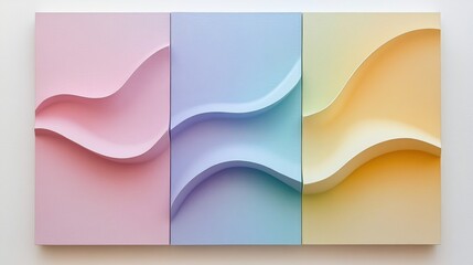 Fototapeta premium Geometric abstraction with overlapping shapes in light colors on a white surface