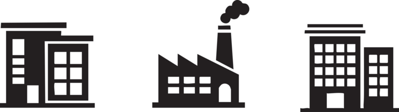 City Building Office Factory Industrial Architecture Vector Icon