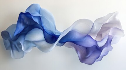 Obraz premium Geometric abstraction with flowing shapes and gradient transitions in muted blue and lavender tones on pale grey background