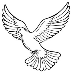 Fototapeta premium Line Art Drawing of a Dove in Flight with Wings Spread Open