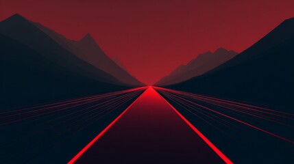Fototapeta premium Red Highway Through Dark Mountain Landscape