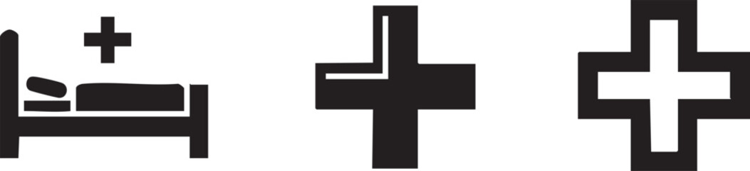 Obraz premium Medical Hospital Bed Cross Healthcare Service Vector Icon