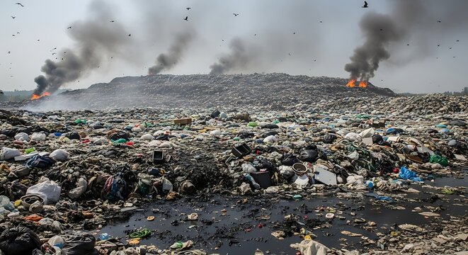 Burning Landfill - Environmental Pollution and Waste Management Crisis.