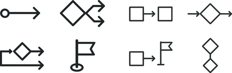 Four distinct flowchart symbols are displayed, showcasing various shapes used to represent different types of actions, decisions, and processes in organizational diagrams.