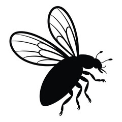 Ladybug with open wings in flight Vector, Silhouette, Illustration