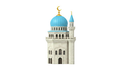 Fototapeta premium 3D Rendering of a Blue Domed Mosque with Minaret