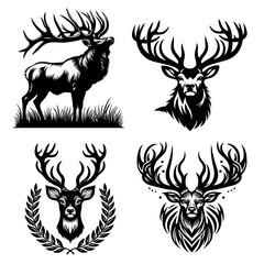 Majestic Deer and Stag Head Vector Silhouettes for Logo and Hunting Club Design