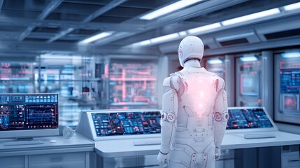 Technological Innovation: A futuristic android in a state-of-the-art laboratory, showcasing the cutting-edge of technological progress. 