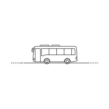 Simple line drawing of a bus on a road with dashed lines  public transportation vehicle