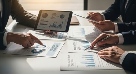 Business Team Analyzing Data and Reports in Meeting