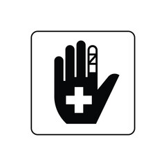 Obraz premium Medical hand icon with cross and pill